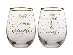 Celebrations Stemless Glass 500ML Set Of 2 Full Of Christmas Spirit(s)/Eat, Drink & Be Merry