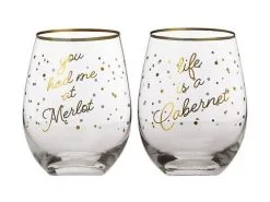 Celebrations Stemless Glass 500ML Set Of 2 You Had Me At Merlot/Life Is A Cabernet