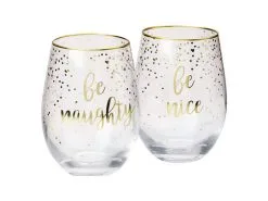 Celebrations Stemless Glass 500ML Set Of 2 Naughty Nice Gift Boxed