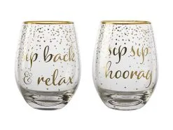 Celebrations Stemless Glass 500ML Set Of 2 Relax Hooray Gift Boxed