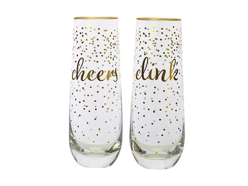 Celebrations Stemless Flute 300ML Set Of 2 Cheers Clink Gift Boxed