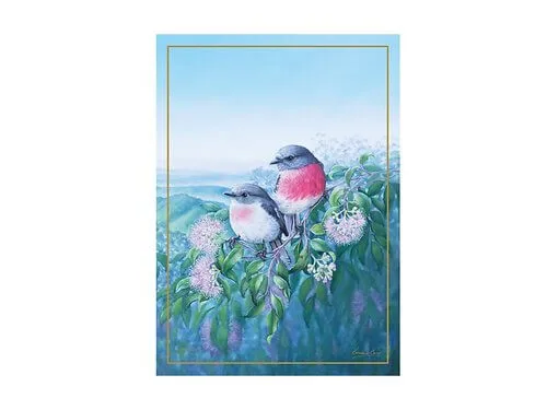 Birds Of Australia 10 Year Anniversary Tea Towel 50x70cm Rose Robin