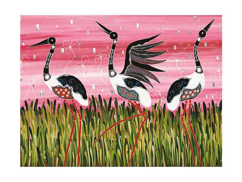 Melanie Hava Jugaig-Bana-Wabu Tea Towel 50x70cm Jabirus Pink - Image 3