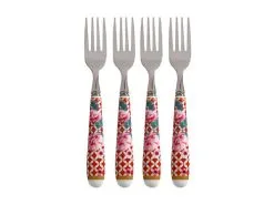 Teas & C's Silk Road Cake Fork Set Of 4 Cherry Red Gift Boxed