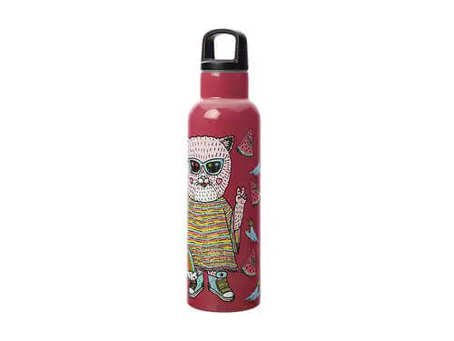 Mulga The Artist Double Wall Insulated Bottle 600ML Cat - Image 2