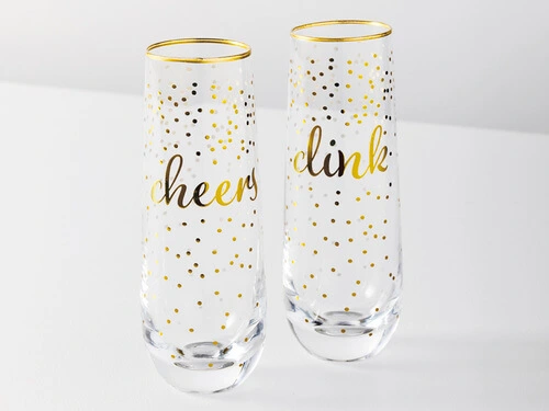 Celebrations Stemless Flute 300ML Set Of 2 Cheers Clink Gift Boxed - Image 2